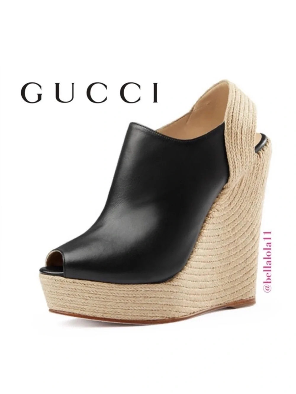AUTHENTIC GUCCI LEATHER WEDGE ESPADRILLES